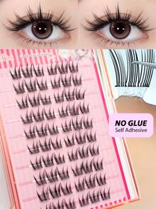 Asiteo 60片装 C型卷翘可重复使用假睫毛，浓密型自粘假睫毛，自然睫毛簇，慵懒下垂型假睫毛，卡通风格假睫毛，无需胶水，轻盈按压式假睫毛，可重复使用，DIY睫毛嫁接 - C - 查看 1
