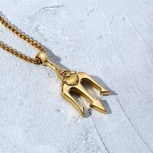 海神三叉戟项链，欧美男士设计，强劲嘻哈吊坠配饰 - 彩色 - 查看 4