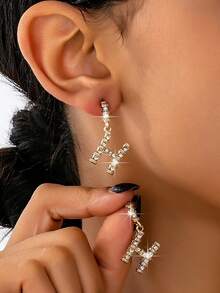 1 Paar luxuriöse Ohrringe mit Strass-H-Anhänger, elegantes hochwertiges Schmuckdesign für Frauen, geeignet für den täglichen Gebrauch, Dates, Urlaub, Feiertage, Partys, exquisites Schmuckgeschenk für Damen - Gold - Übersicht 1