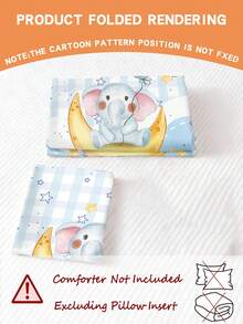2PCS Moonlight Elephant . Starry Sky Theme Bedding Set Children's Bedding Set, 100% Polyester, 3D Double-Sided Printed Anime Cartoon Children's Bedding Set, Suitable For Both Boys And Girls (1 Single-Sided Printed Pillowcase+1 Double-Sided Printed Duvet Cover, Without Padding), Suitable For Gift Giving, Suitable For Children's Rooms - Multicolor - View 6