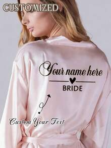 Personalized Satin Bridal Robe Half Sleeves, Lace Trim Custom Name Robe, Bride Bridesmaid Matching Robes, Wedding Party Getting Ready Robe, Silky Loungewear For Bridal Shower Gift - Multicolor - View 6