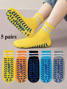 5 Pairs Kids Anti-Slip Socks, Suitable For Autumn/Winter, Playgrounds, Yoga, Gymnastics, And Daily Wear