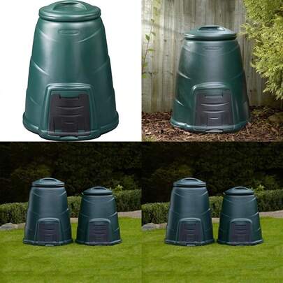 Invopak 220L  Plastic Garden Composter Bin With Hatch And Windproof Lid Ready To Use - Green