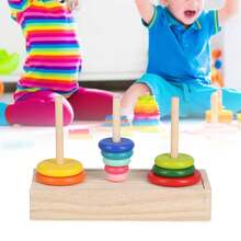Wooden Tower Of Hanoi With 10 Levels - Montessori Puzzle Game With Rainbow Stacking Blocks, Ideal Gift To Develop Logic, From 5 Years Old.