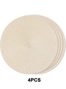 4/6 件装 15 英寸象牙白圆形编织 PP 餐垫，多种颜色可选，可水洗，防滑耐热，可用作桌垫、杯垫、花瓶垫，适用于婚礼、节日派对、餐厅、厨房、农舍风格、圣诞节和新年派对 - 象牙白色 - 查看 10