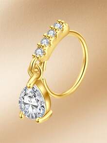 CIZME 1 pieza Anillo de nariz con forma de L chapado en oro de 18K, 20G, joyería de piercing de nariz con pendiente de circonita cúbica para fiesta de Ramadán - Dorado - Ver 8