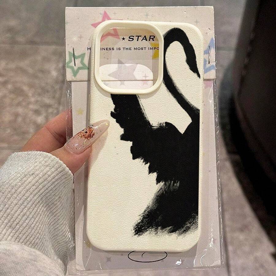 1个TPU材质水墨黑天鹅剪影图案手机壳，兼容 17 Pro Max/17/16 Pro Max/15/13/12/11、S20 FE/A15/S24/A55、Redmi Note 11/Note 12/Note 13 Pro，全包防摔软壳保护套 - 白色 - 查看 1