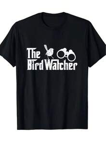Camiseta de hombre divertida The Bird Watcher, cuello redondo, algodón, camiseta de verano, ropa de calle masculina, casual, suelta, vintage, de manga corta - Negro - Ver 1