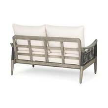 MERAX 2 Piece Patio Conversation Sets, Outdoor Acacia Wood Patio Seating Group,Woven Rope Loveseat With Cushions And Coffee Table For Porch, Garden, Backyard, Balcony, Grey Finish, Beige Cushion - Xám - Xem 8