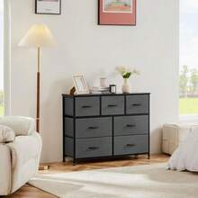 OLIXIS Dresser For Bedroom, 7 Storage Drawers, Wide Fabric Closet Chests Organizer Tower Furniture, TV Stand With Wooden Top Metal Frame For Clothes, Living Room, Hallway, Entryway, Classic White - 灰色 - 查看 2