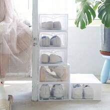 6pcs Shoe Box Stackable Shoe Storage Boxes 31.5 X 22 X 13 Cm Clear Shoe Storage Box Foldable Plastic Shoe Organiser Containers With Lids For Ladies Or Men Shoes White