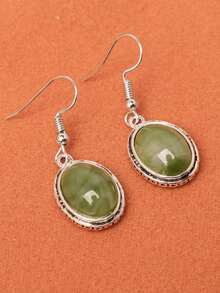 1 Đôi bông tai nhỏ hình bầu dục màu xanh quân đội thời trang đính đá giả, dành cho nữ, thích hợp cho mùa xuân. - Xem 4