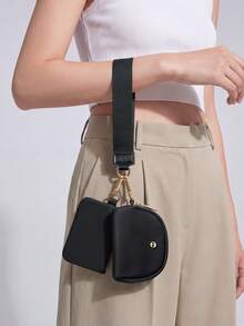 Mini Zip Around Wristlet Wallet For Women Dual Pouch Wristlet  Portable Wallet Coin Purse Mini Women Coin , Women's Wrist Lanyard Keychain With Detachable Mini Wallet & Card Holder Pouches, Ideal Christmas Stocking Stuffer Gift For Travel, Everyday Carry, Keys, Cards And Small EssentialsPocket - Vàng đen - Xem 1