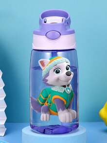 1pc Paw Patrol Water Bottle, With Silicone Straw, 16oz, Leak-Proof Cap, 4 Color Options, Great For Back To School, Party, Travel, School Or Birthday Gift
