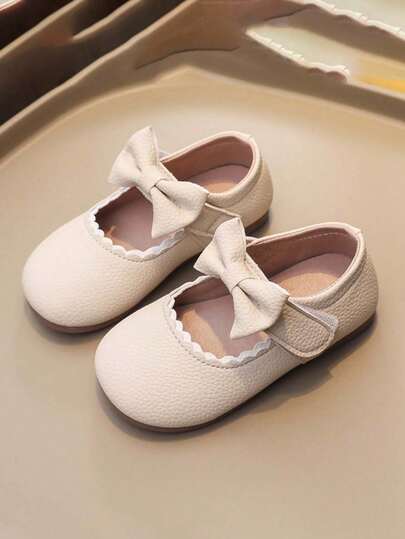 1 Pair Toddler Girls' Cute Princess Loafers, Infant Baby Soft Bottom Non-Slip Casual Shoes, Breathable Leather Surface, Bow Decor, Hook And Loop Easy On/Off, Suitable For Spring, Summer, Autumn