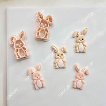 Easter Bunny Shape Polymer Clay Earrings Cutters, Embossed Rabbit Clay Cutters For DIY Pendants Jewelry Making, Easter Day Polymer Clay Crafting Tools - Beige - View 3