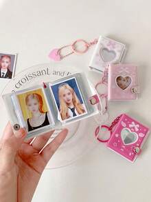 1pc 2-Inch Heart-Shaped Mini Photo Album Keychain, Fits 32 Photos, Hollow Heart Cover Design, Suitable For Fans To Carry Around - Multicolor - View 6