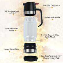 12oz Glass Honey Dispenser, Oil Bottle, Seasoning Jar With Handle, Coffee Or Tea Syrup Dispenser - Black - View 3