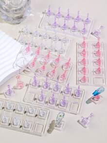 1 Set Non-Magnetic Nail Display Acrylic Nail Display Stand Tips Holder Transparent Pink/Purple Nail Practice Stand Fingernail DIY Manicure Stand Tools