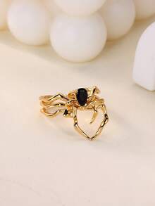 1pc 18K Gold Plated Green Zirconia Spider Ring, Unisex Gothic Vintage Open Animal Ring, Punk Y2K Halloween Jewelry Accessory Gift