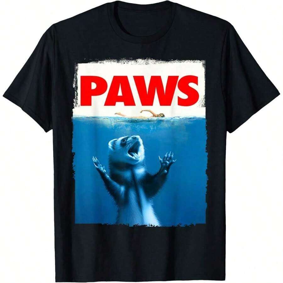 Paws Ferret Funny Ferret Lover Gifts Men Women Teen-Shirt,Women's Clothing, Cartoon And Letter Printing, Comfortable Cotton Material, Skin Friendly, Soft And Cool, Summer Women's-Shirt ClothingSports Short SleevesSports Short Sleeves - màu đen - Xem 1