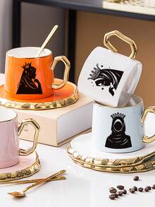 1张黑色剪影女孩小杯子马克杯贴纸，家居装饰贴纸 - 黑色 - 查看 5