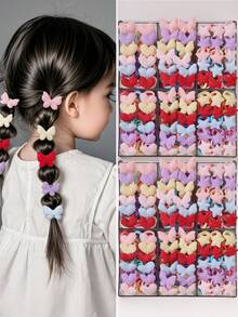60pcs Colorful Fabric Butterfly, Heart, Star Hair Scrunchies For Teen Girls, Cute Princess Hair Ties, Durable & Stretchy, Multifunctional Hair Accessories, Suitable For Daily Use. Perfect Hair Accessory Gift For Adorable Girls. - Multicolor - View 2