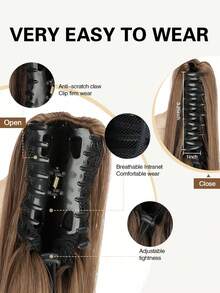 1 pieza Extensión de cola de caballo sintética recta, fibra resistente a altas temperaturas, adecuada para uso diario - Negro - Ver 6