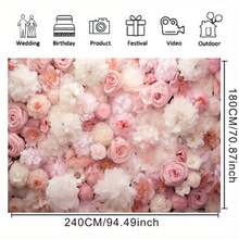 Fondo floral - Adecuado para fotografía de fiestas - Rosas rosas - Novia - Cumpleaños - Día de San Valentín - Novia - Fiesta - Impresión falsa - Flores frescas - Decoración de pared - Telón de fondo para fotografía - Adecuado para sesiones de fotos - Multicolor - Ver 8