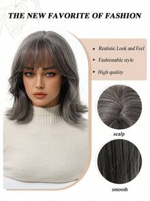 Tóc giả ngắn màu xám 10 inch có mái, tóc giả tổng hợp xoăn, chịu nhiệt, hoàn hảo cho phụ nữ sử dụng hàng ngày. - Xám - Xem 9