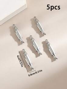 5pcs Stainless Steel Jewelry Accessories Ocean Creature Charm Double-Sided Long Fish Pendant - Long Fish - View 2