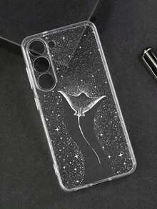 1pc Transparent TPU Soft Case With Bat Fish Starry Spotted White Ocean Painting Pattern, Fingerprint-Resistant, Camera Lens Protection, Compatible With Apple, Nothing, Pixel, INFINIX, Redmi - Multicolor - View 1