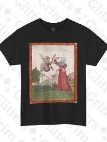 Maglietta Dance Of Death_ Zimmerischer Totentanz Medieval Skeleton Art Unisex T-Shirt, Retro Loose-Fit T-Shirt - 後8 - 查看 6