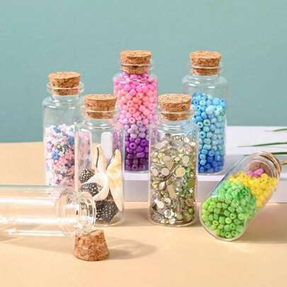 30/50pcs Mini Clear Glass Jars, 0.34oz (10ml) Capacity, With Soft Cork Lids - Ideal For DIY Crafts, Wedding Decor And Party Favors | Hand Wash Only, Oval Shaped Transparent Bottles, Decorative Vials