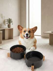 Non-Slip Ceramic Double Pet Food Bowl For Cats And Dogs - Prevents Spills And Slips, Easy To Clean And Durable