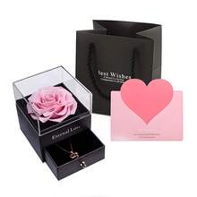 Eternal Rose Box With Crystal Necklace, Preserved Flower Jewelry Gift Set For Mom, Wife, Girlfriend. Perfect For Anniversaries, Mother's Day, Valentine's Day, Christmas, And Birthdays. - Pink - View 3