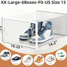 vexelfox Shoe Storage Box Set Of 6/12, Clear Plastic Stackable Shoe Organizer For Closet, Foldable Sneaker Storage Containers With Lid, Space Saving Shoe Boxes Fit Size 12 - trắng - Xem 12