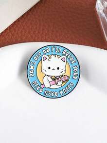 1pc Cute Fierce Kitten Brooch, Zinc Alloy Enamel-Like Material, Fierce Kitten Spiked Club Decor, Kitten Text Badge, Unisex Design, Daily Accessory Gift - Multicolor - View 7