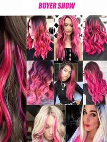 10pcs Colored Clip In Synthetic Hair Extensions, 20inches Straight Hairpieces, Halloween Party Christmas New Year Gift For Women Kids Girls, Rose Red - Màu Hồng Tươi - Xem 4