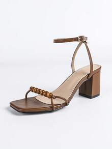 Women's Summer High Heel Sandals, Mocha Brown Elegant Ladies Spring/Summer Shoes, Sexy Fashion High Heel Open Toe Sandals, Light Brown High Heel Shoes, Block Heel Sandals, Square Heel Ladies Sandals, Wedding Bride Chunky Heel Shoes - Mocha Brown - View 3