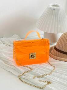 1pc Girls Mini Transparent Fluorescent PVC Material Handbag Chain Shoulder Bag, Casual Cute Phone Pouch, Vacation Coin Purse - Multicolor - View 7