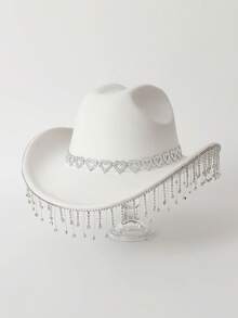 1 件女式纯色闪亮皇冠、流苏、人造水钻装饰西部牛仔帽，适合休闲装、派对、婚礼、节日万圣节 - 彩色 - 查看 20