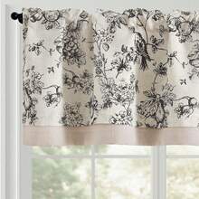 Linen Valance Kitchen Curtain Double Layer 16 Inch Living Room Bedroom Bathroom Window Treatment Blackout Vintage Rustic Farmhouse Cottagecore Rod Pocket 1 Panel On Beige - 印花布 | 黑色 - 查看 9