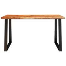 vidaXL Table à manger 140x80x75 cm bois d'acacia solide à bord vif - Tabac - Voir 4