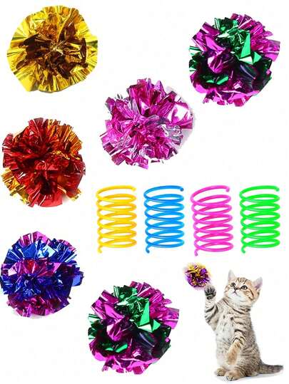 2/4/6/8/9pcs Crinkle Ball Cat Toys, Shiny Stress Relief Toys Suitable For Multiple Cats, Kittens And Adult Cats, Cat & Dog Gifts