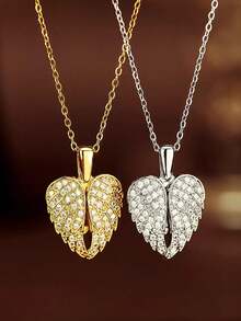 TONSI 1件装奢华个性化时尚浪漫精致18K镀金不锈钢镶嵌可展开翅膀心形吊坠项链礼盒，简约百搭颈链，送给朋友、爱人、情人节的礼物，情侣珠宝礼盒 - 彩色 - 查看 4