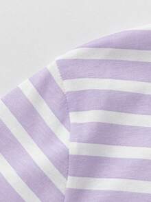 Balabala Unisex Striped Cotton Casual Top, Soft Fabric, Loose Fit, Comfortable T-Shirt - White Purple - View 4