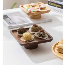 1pc Minimalist Retro Wooden High Heel Shaped Tray, Round/Square Dessert Display Stand, Bamboo High Heel Fruit Plate For Living Room - Multicolor - View 5