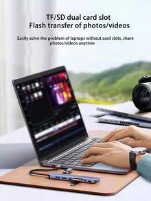 Adaptador de hub USB 3.0 de 8 en 1, interfaz multifuncional, compatible con teléfonos tipo C y tabletas iPad OTG, con conector de 3.5 mm para auriculares, unidad flash USB, disco duro, lector de tarjetas SD - Gris - Ver 6