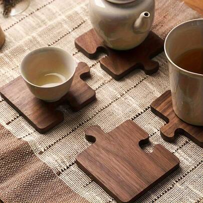 1pc Retro Wooden Puzzle Coaster | Insulated Bottom For Easy Placement With Beverage Cups, Perfect For Office, Bar, And Home Decor, A Festive Must-Have.